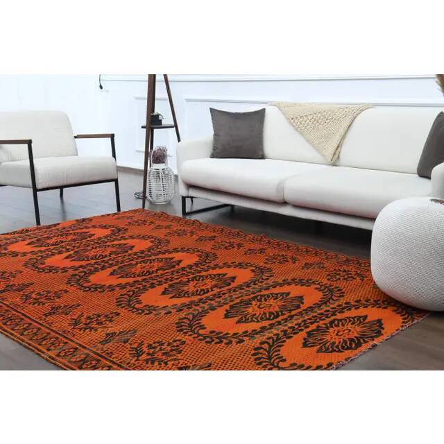 1970s Vintage Turkish Oushak Handmade Wool Cotton Orange Area Rug 186x272
