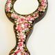 Miroir à main métal emaillé sur bois vintage