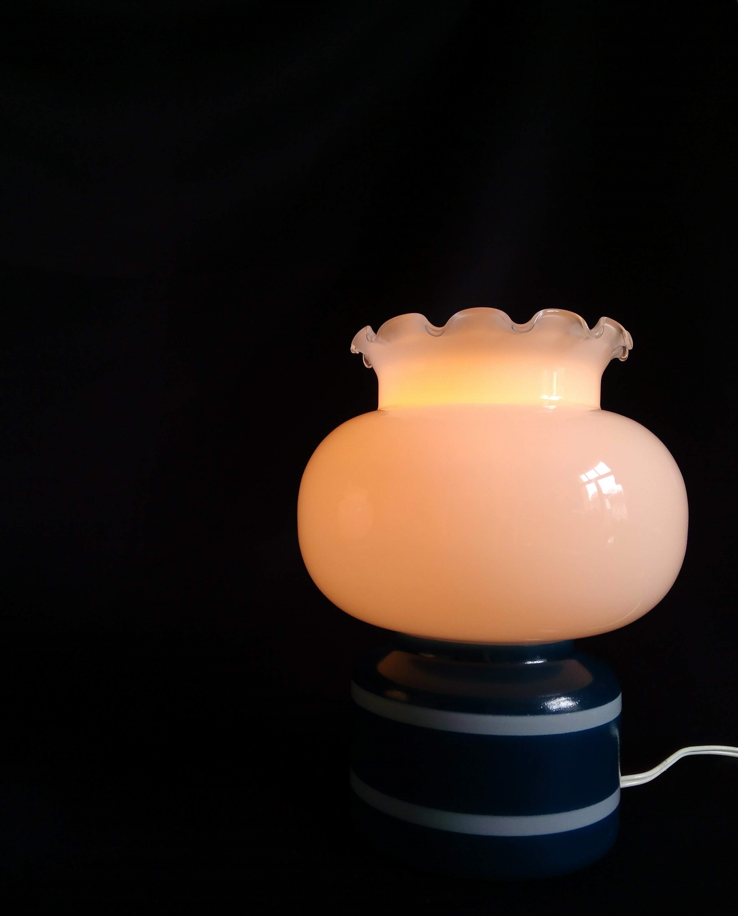 Pair of duck blue and white opaline lamps