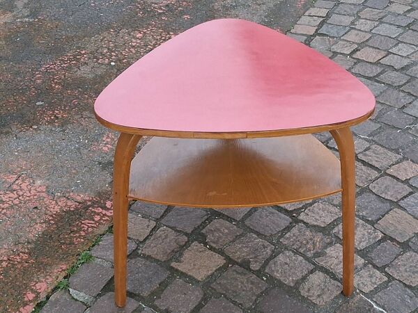 Table de salon tripode double plateaux Hugues Steiner Bow Wood