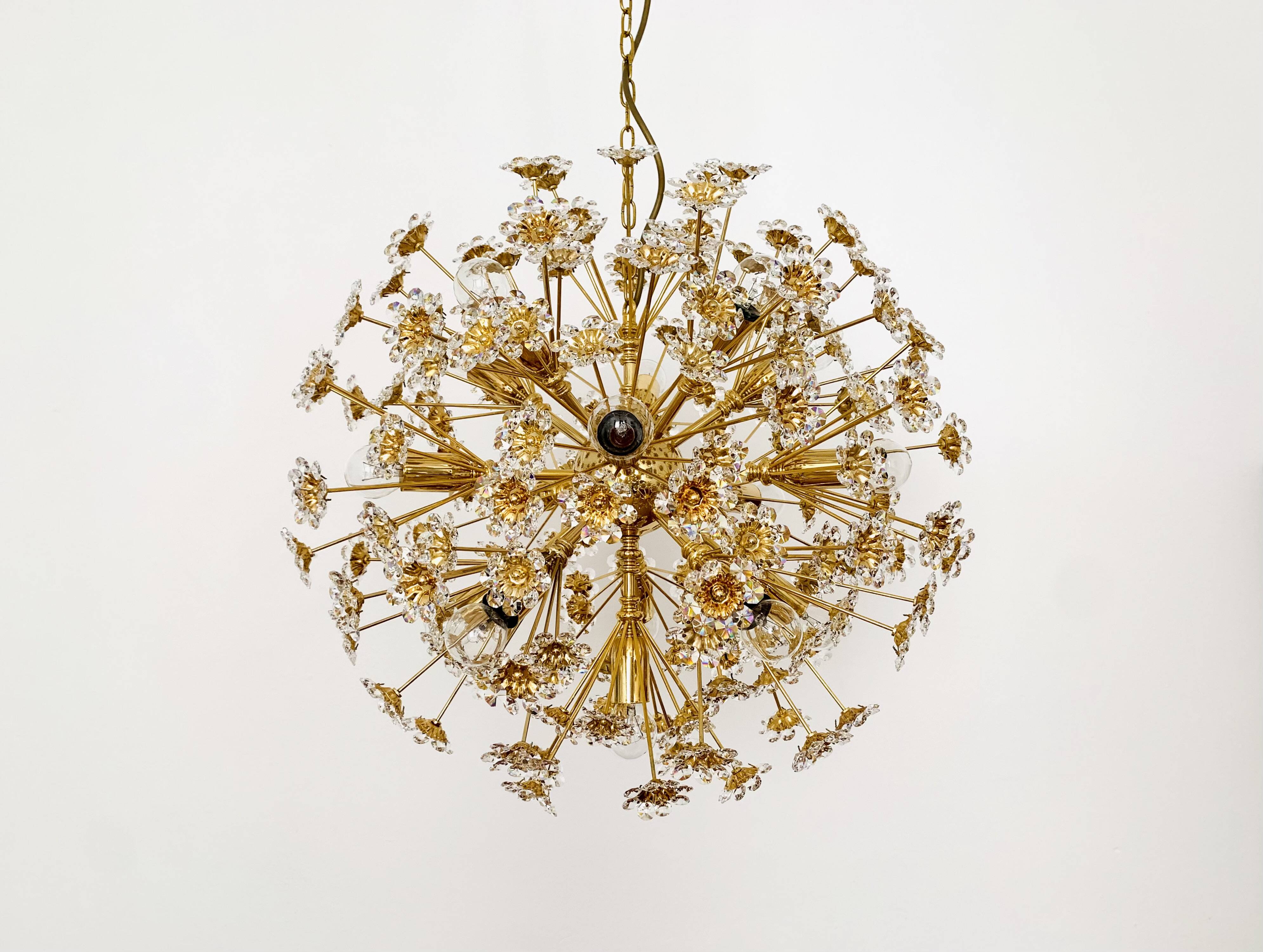 Large Floral Crystal Glass Ball Chandelier by Palwa