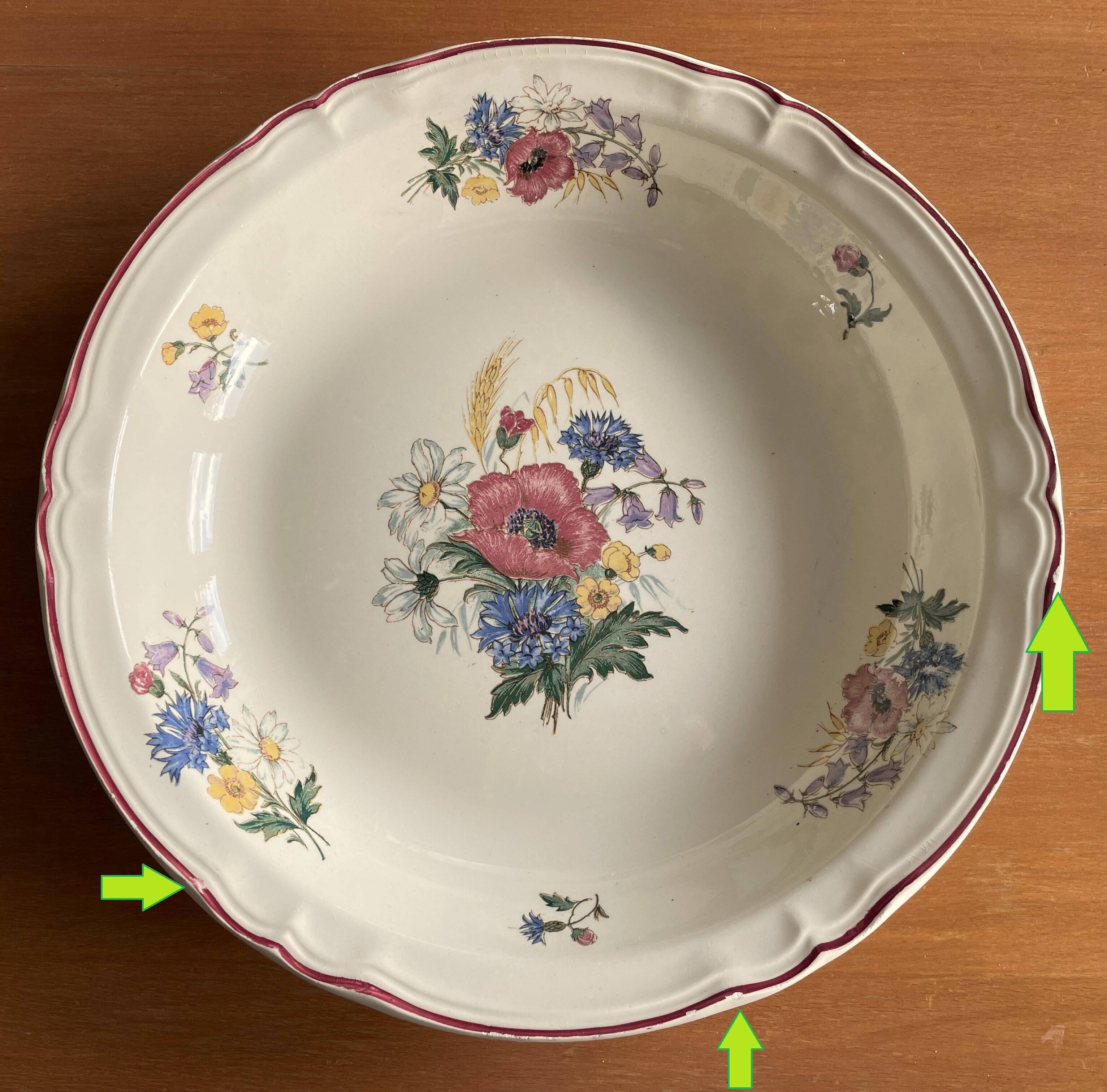 Large antique Sarreguemines earthenware salad bowl