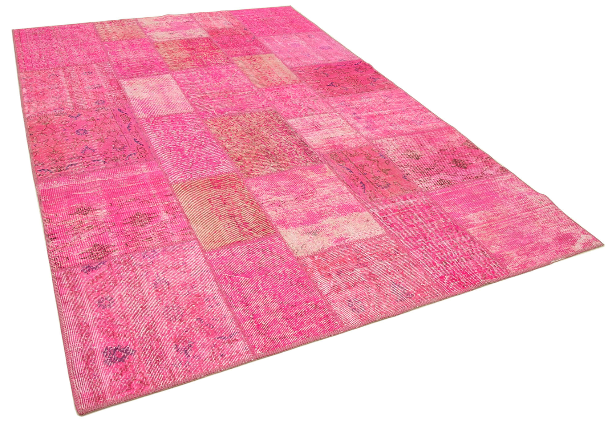 Handwoven oriental vintage 203 cm x 300 cm pink patchwork carpet