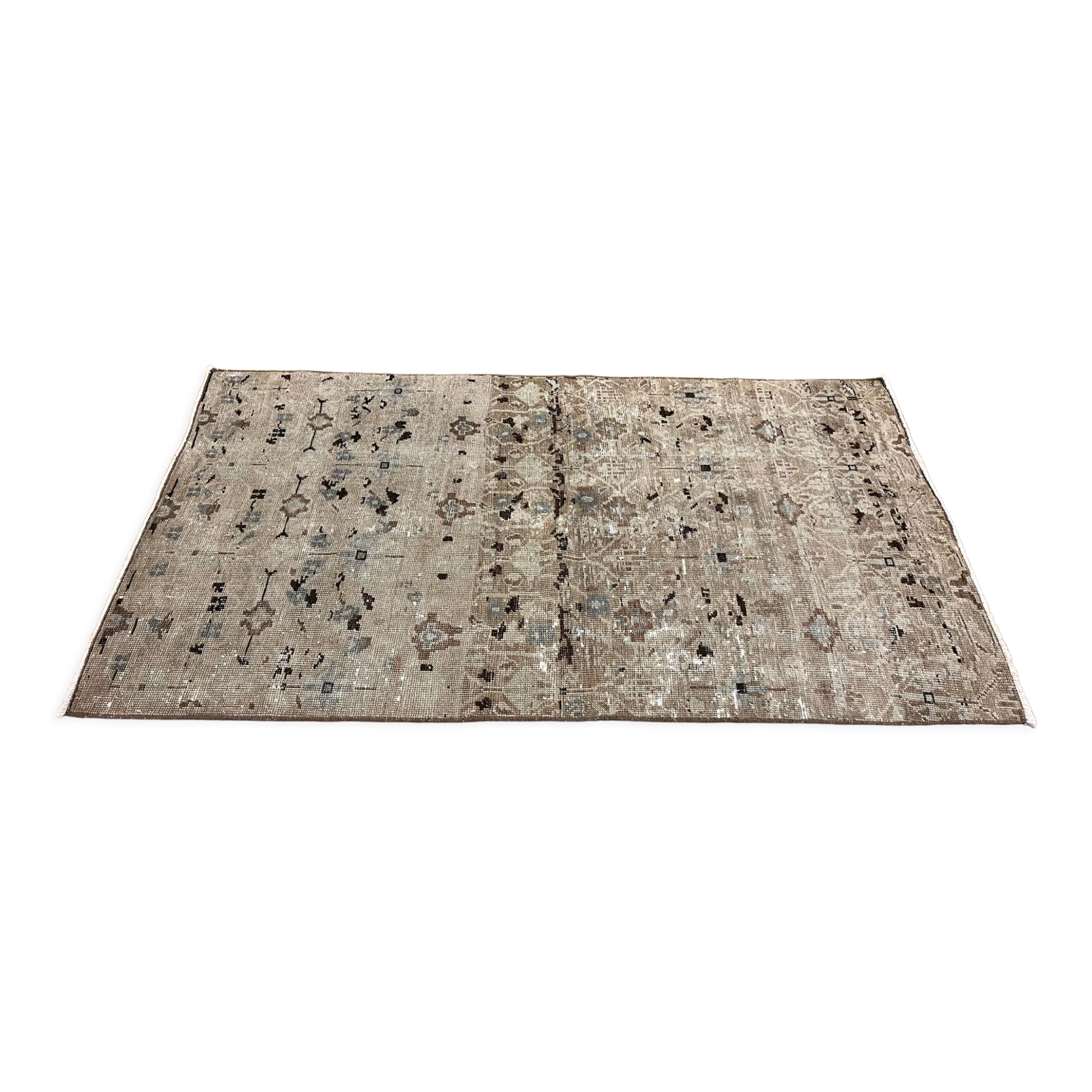 Unique aztec design muted handmade old rug