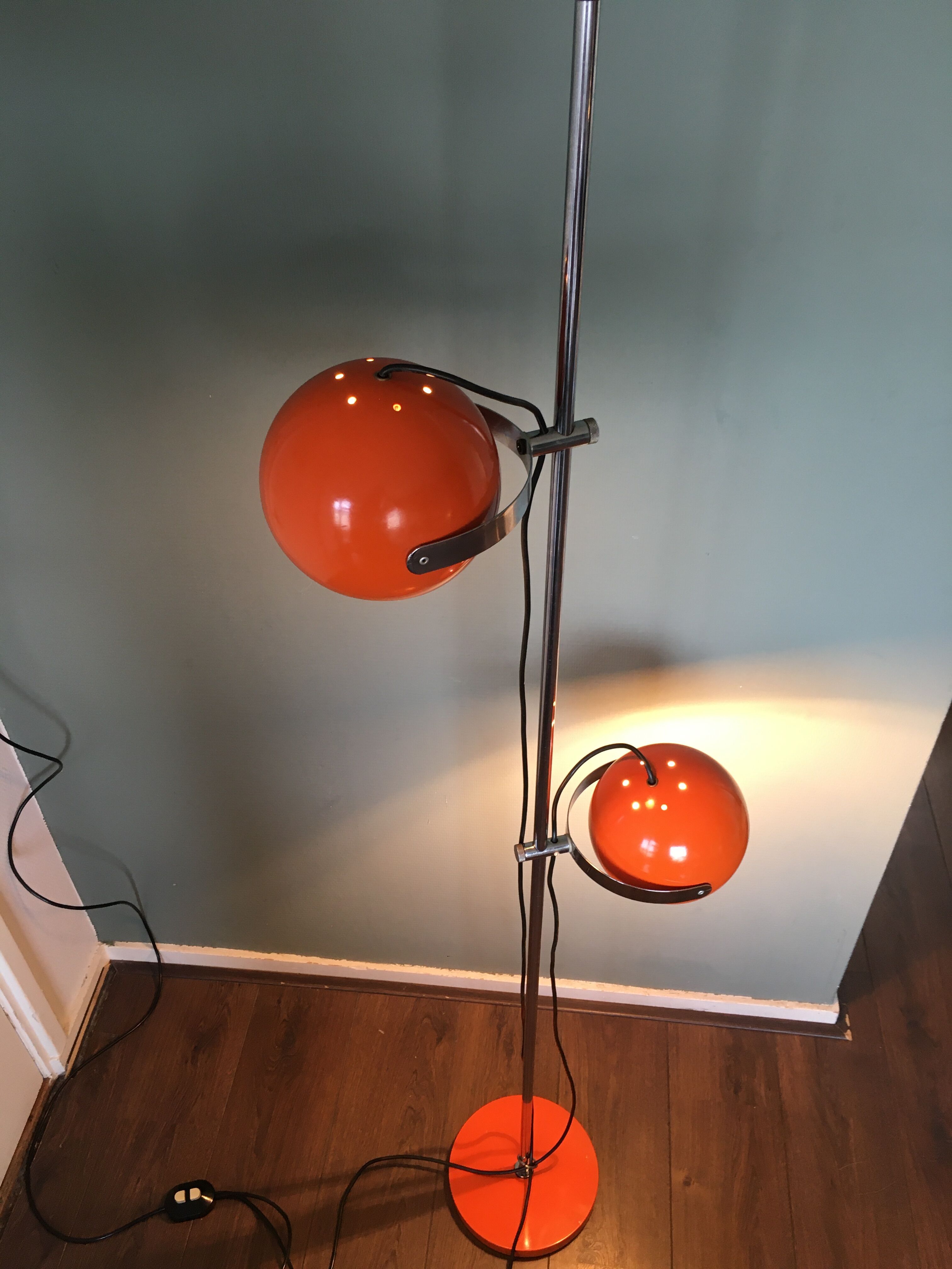 Chrome plated and orange steel floor lamp, 1960s