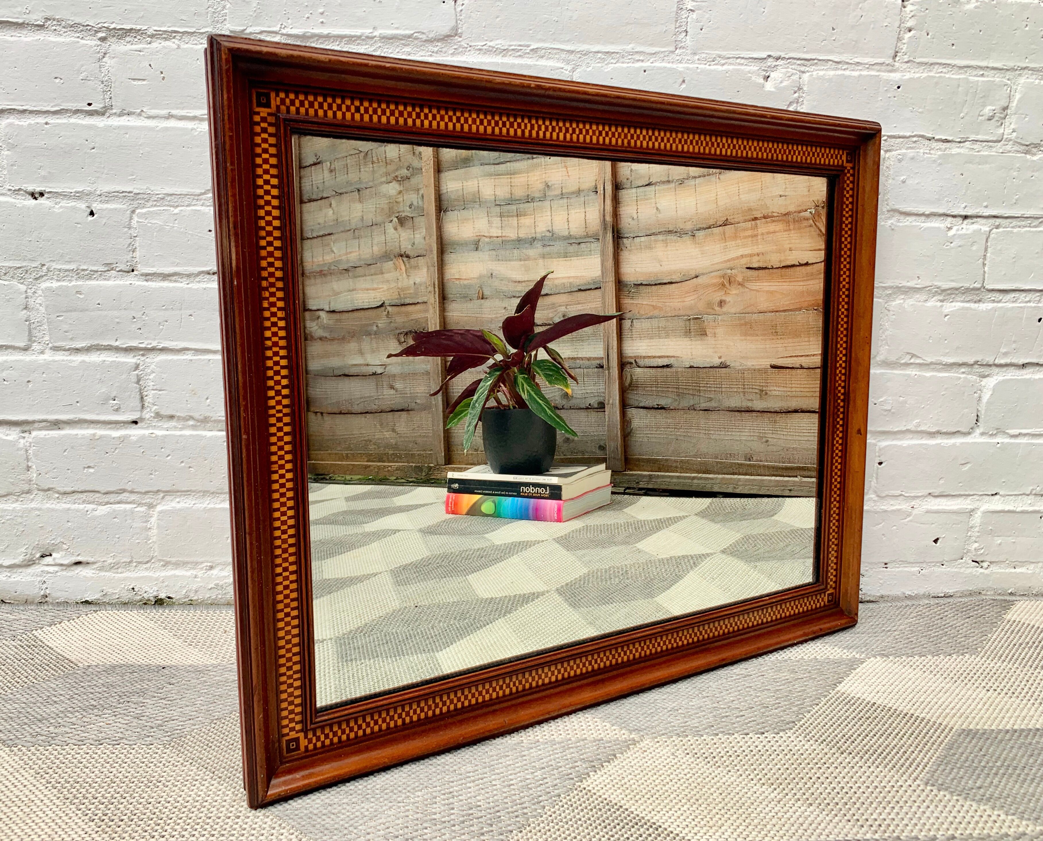 Wall mirror rectangular marquetry wood frame