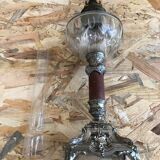 Old kerosene lamp with marble metal pedestal & crystal body + vintage tube