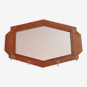 Large Art Deco Mirror with Geometric Frame and Hooks