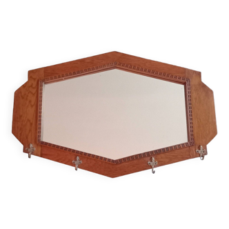 Large Art Deco Mirror with Geometric Frame and Hooks