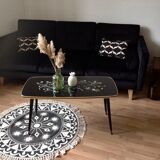 Coffee table, year 60, black with floral patterns
