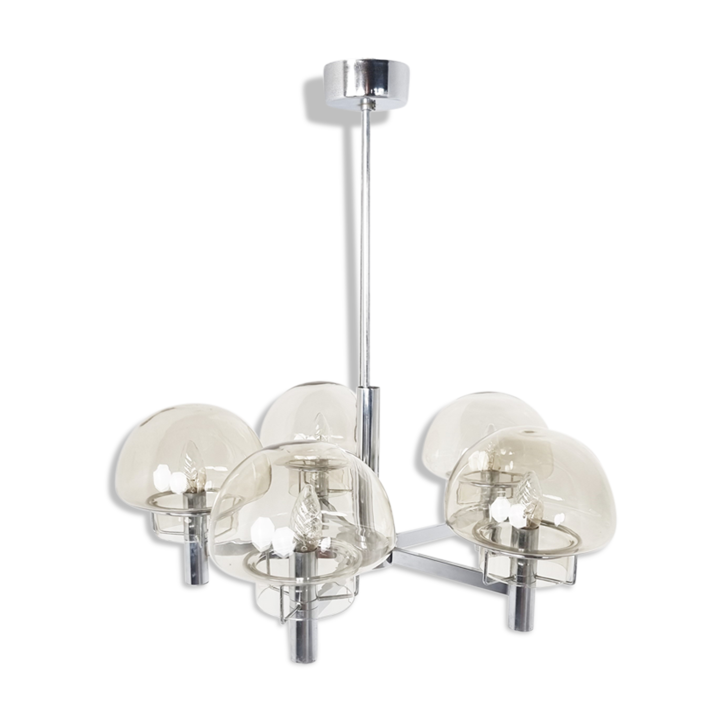 Vintage italian glass and chrome chandelier, 1970s