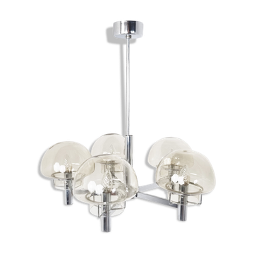 Vintage italian glass and chrome chandelier, 1970s