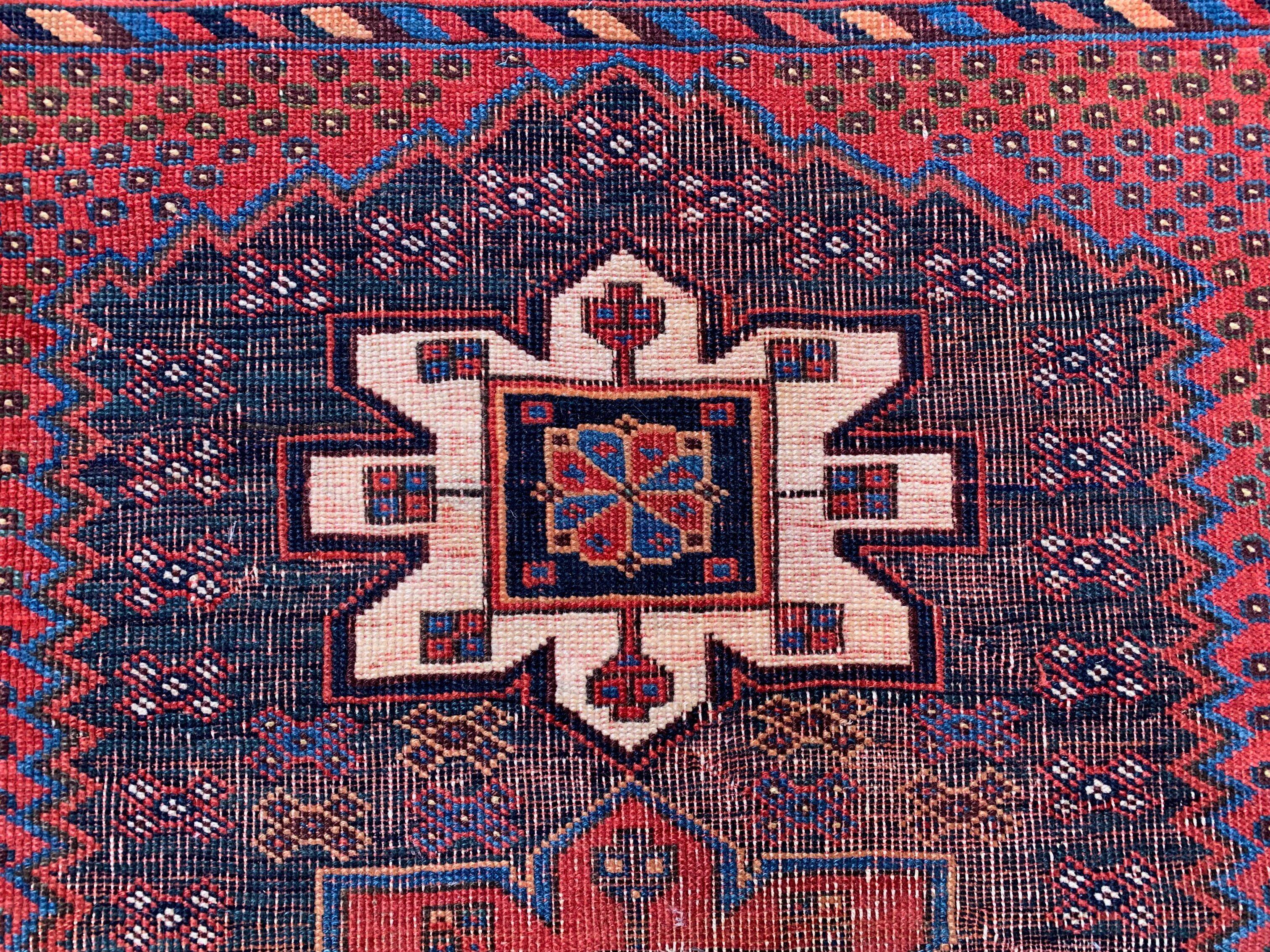 Vintage Kamseh Rug 130x97 cm, small, Tribal oriental Carpet truly Shabby Chic