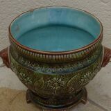 Cache pot ancien en faience avec décor femme