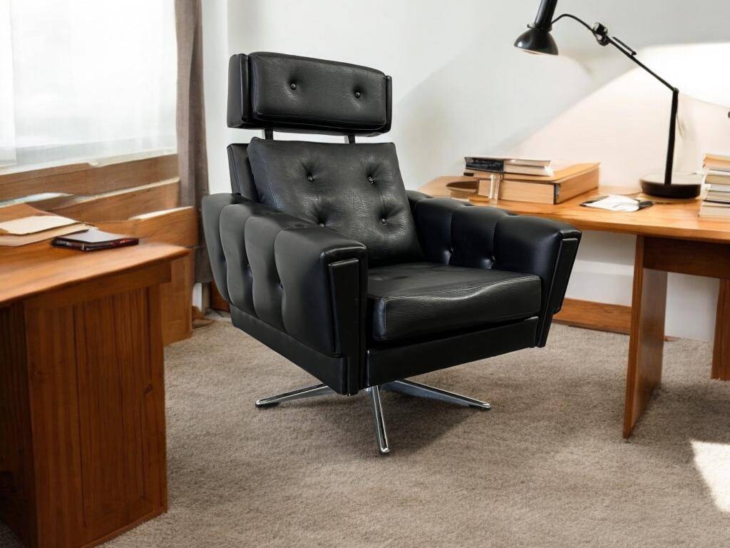 Vintage black armchair / chaise longue with star base
