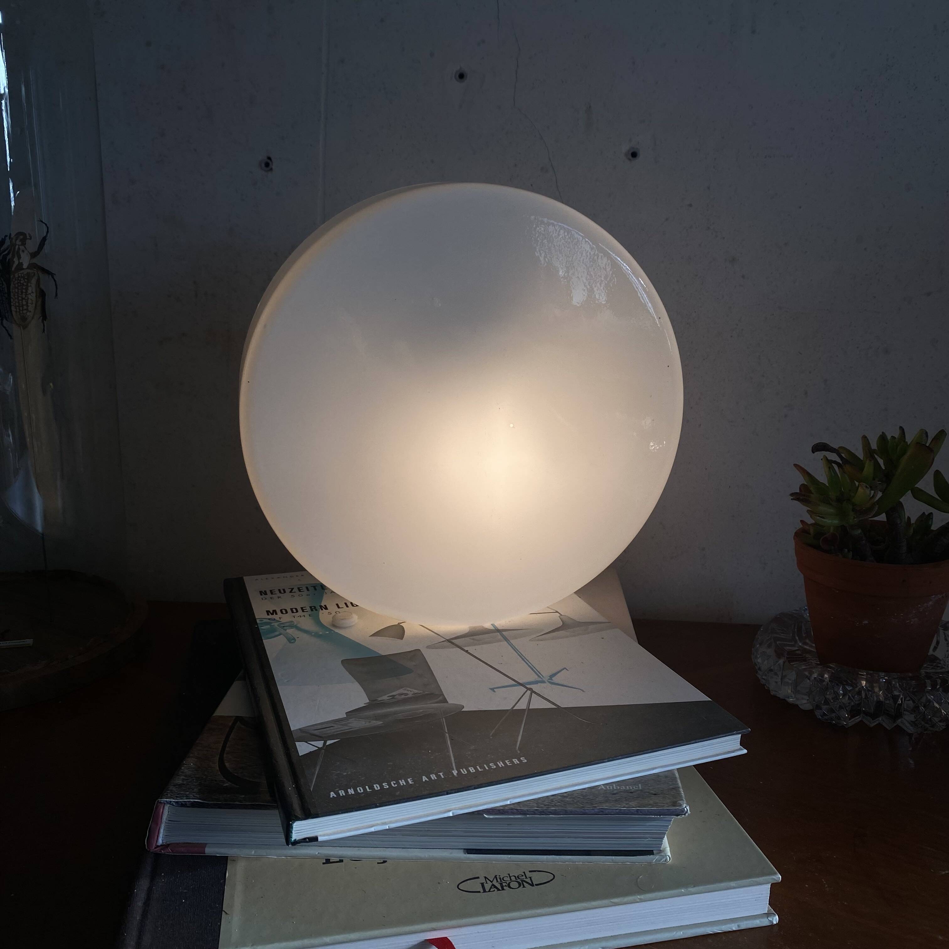 Large wall lamp with white opaline glass, vintage ceiling light, 26 cm.