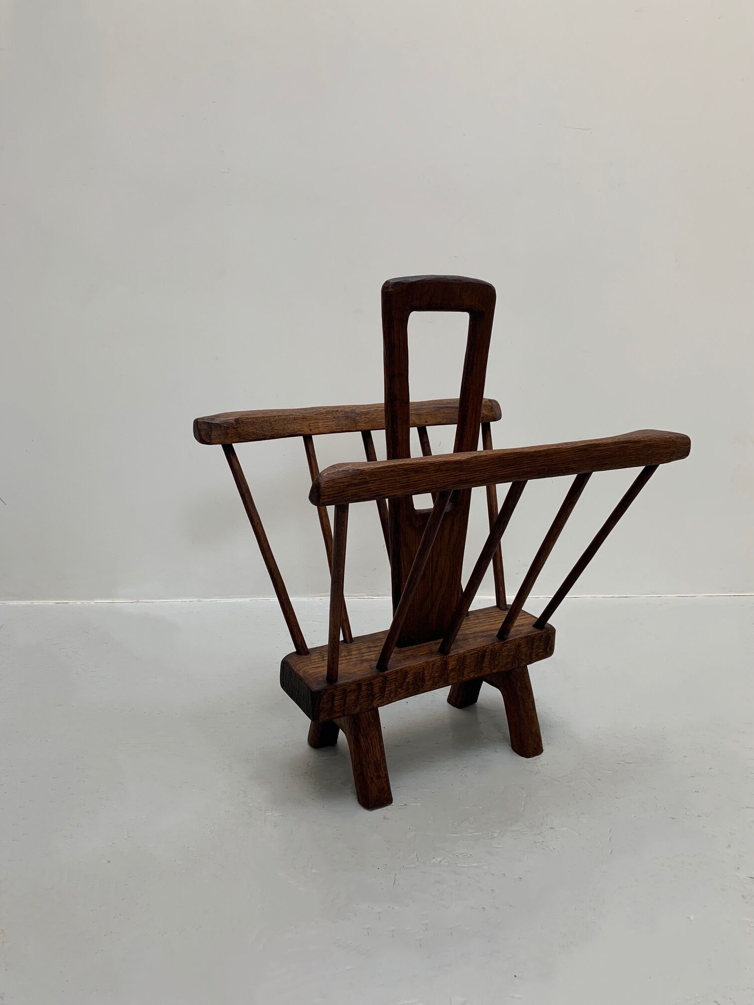 Brutalist solid wood magazine rack, 1960s
