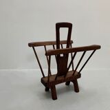 Brutalist solid wood magazine rack, 1960s