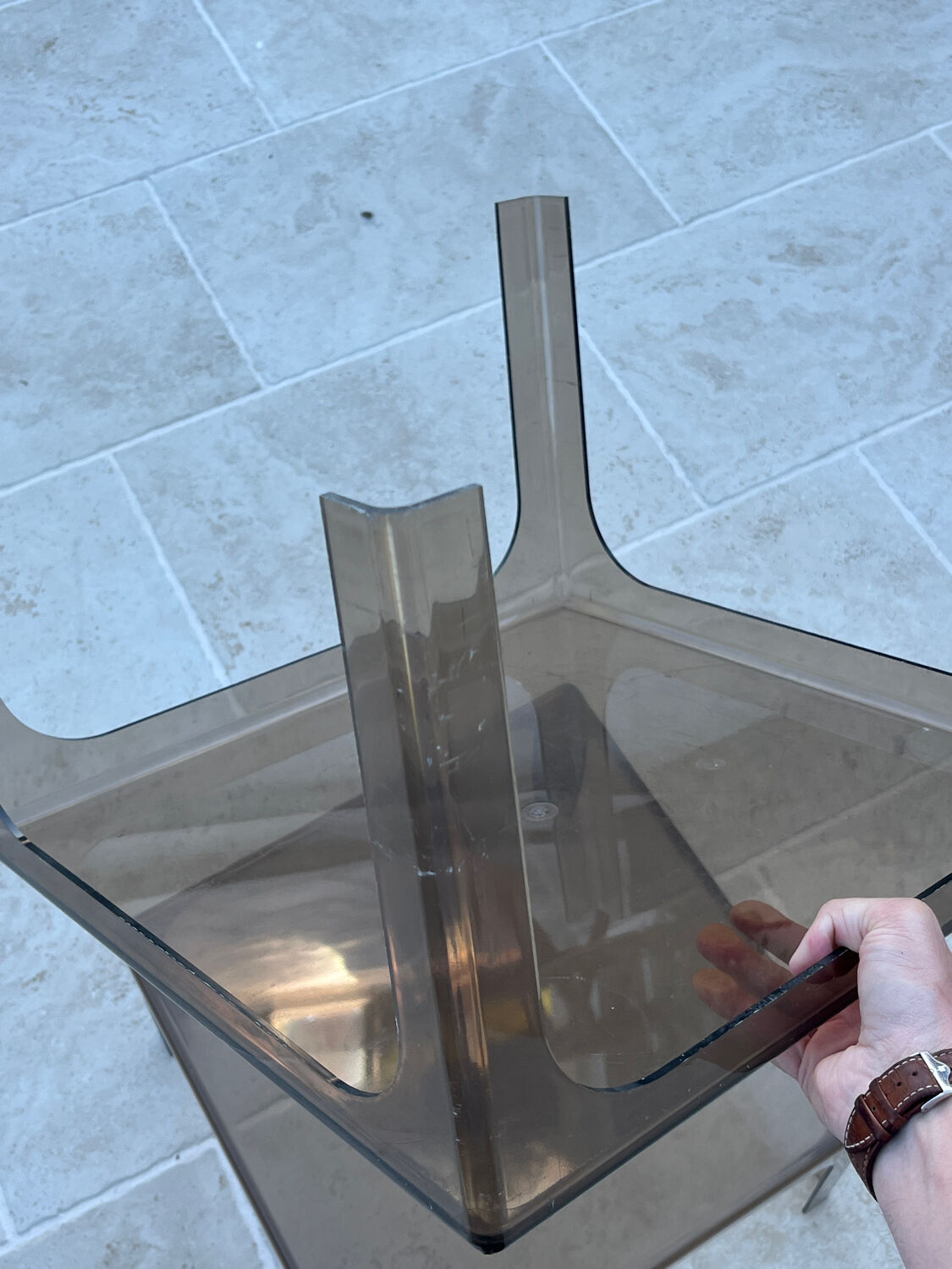Pair of smoked plexiglass coffee tables 1970 side tables