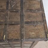 Old chest - dowry console from Bikaner in teak and wrought iron
