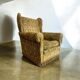 Vintage mustard yellow armchair / single-seater with fringes