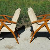 Pair of Scandinavian vintage armchairs in blond wood