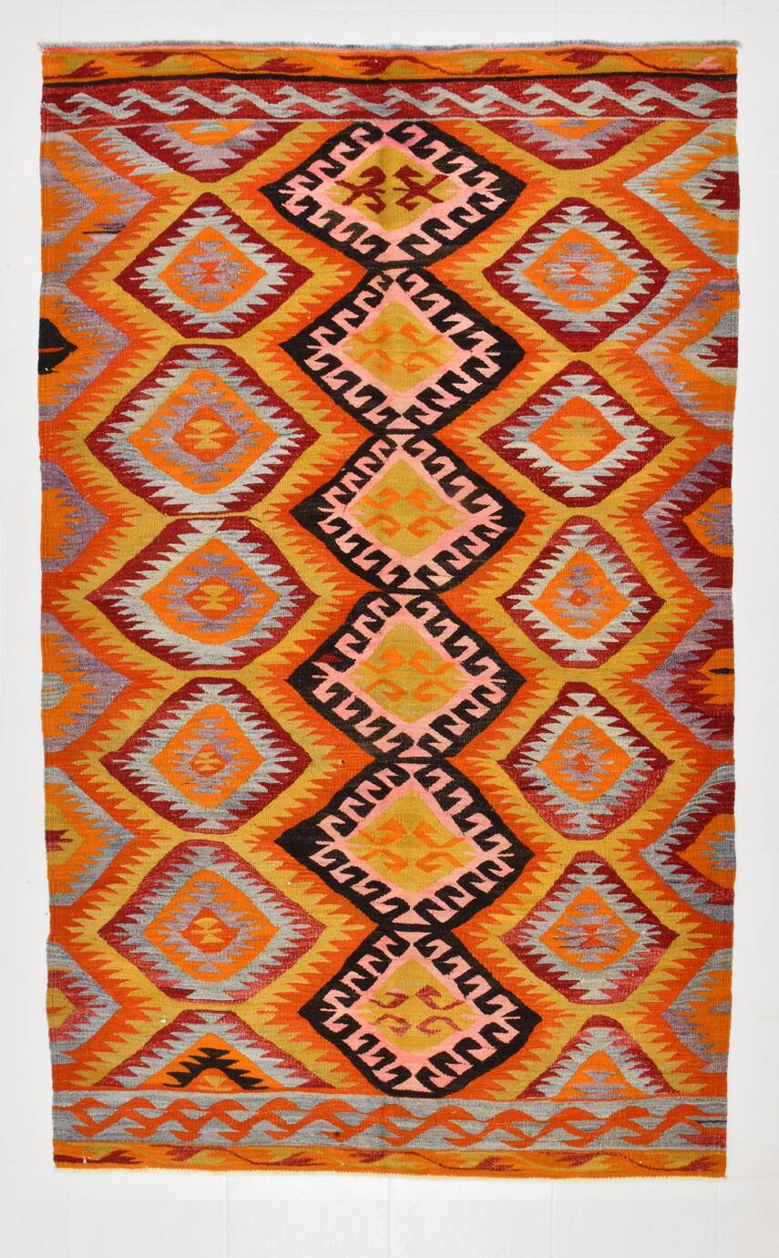 6x9 Orange & Balck Handmade Tribal Vintage Kilim Rug