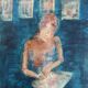 Tableau huile sur toile signé portrait femme « La Dessinatrice »