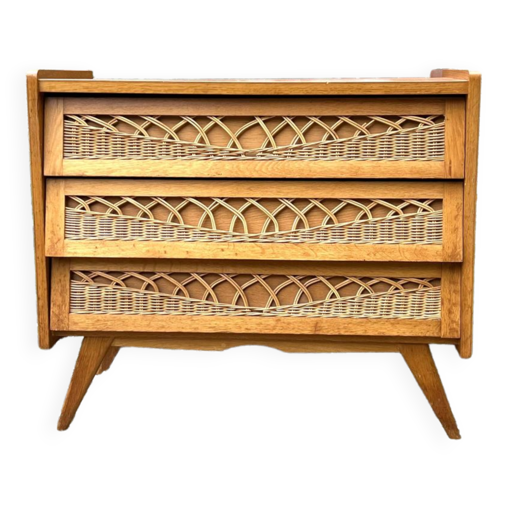 Vintage chest of drawers wood and rattan