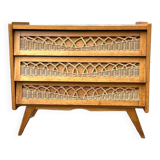 Vintage chest of drawers wood and rattan