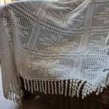 Old crocheted bedside table/plaid