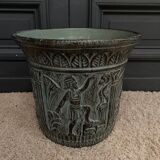 Pair of planters from the 60s with antique decor, green background