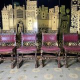 Suite 4 chairs in oak and red leather