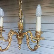 Antique gilded bronze chandelier in Louis XVI style, 5 lights, in working condition.