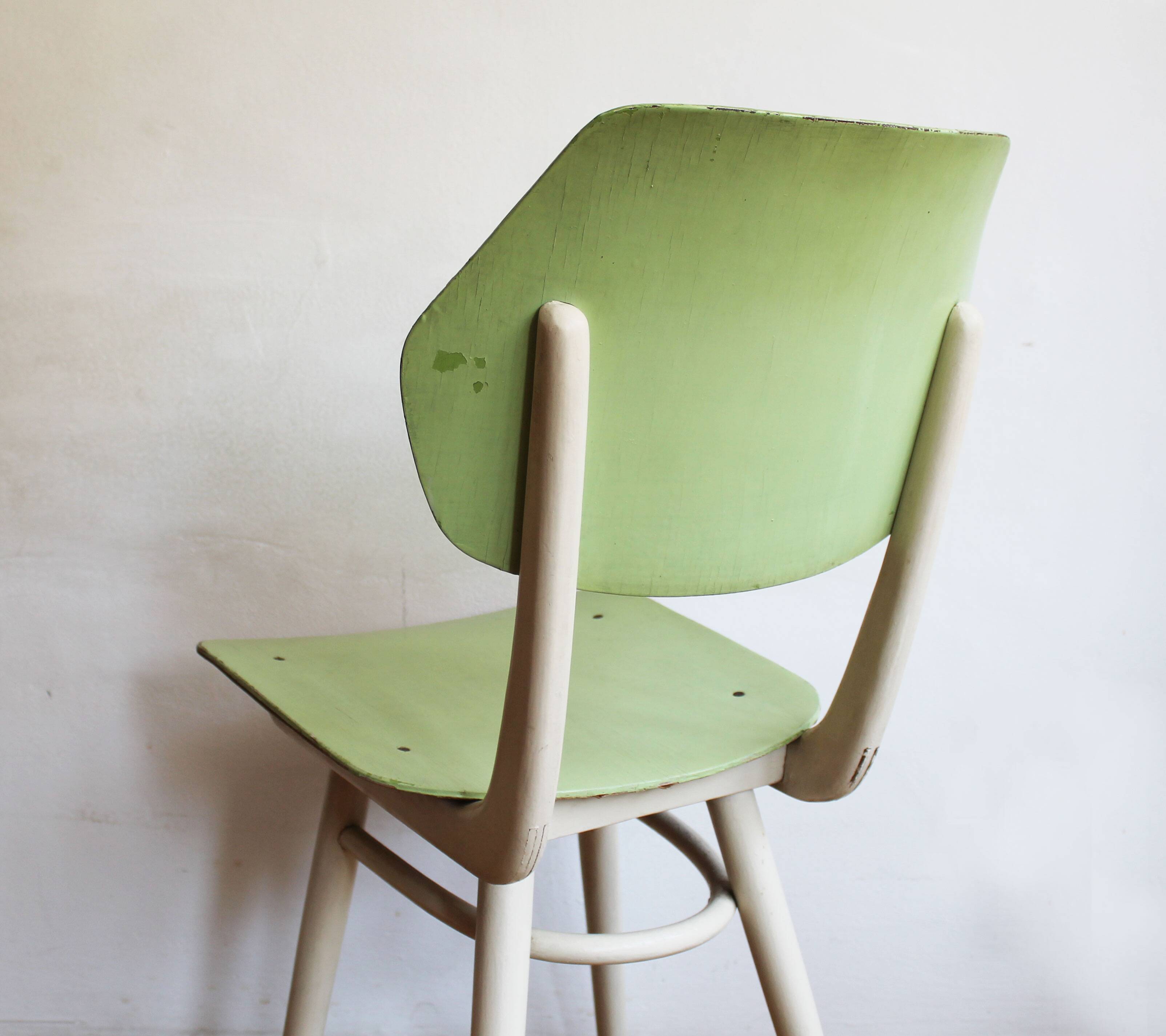 Set of 6 vintage TON chairs in painted wood, Czechoslovakia, 1964