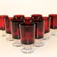 10 ruby red Luminarc Sweden liqueur glasses from the 1970s.