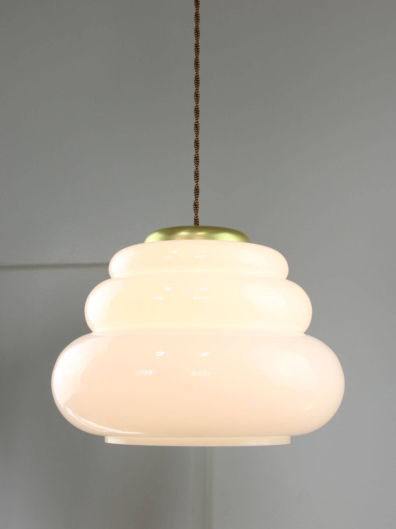 Mid-century italian brass and opaline cloud pendant lamp
