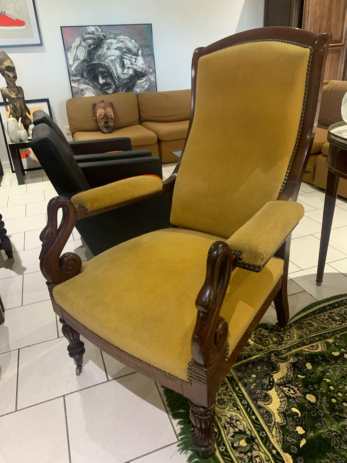 Antique armchair, Voltaire, styled swan neck restoration