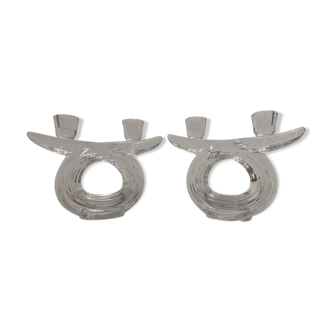 Pair of crystal candle holders from Vannes Le Chatel