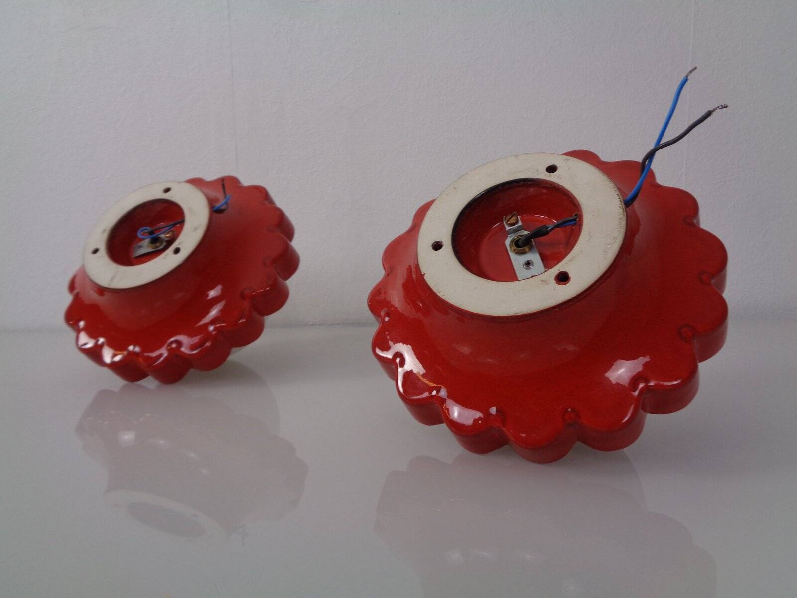 Pop Art Studio Ceramic & Glass Flower Wall Lamps, Germany, 1960s, Set of 2