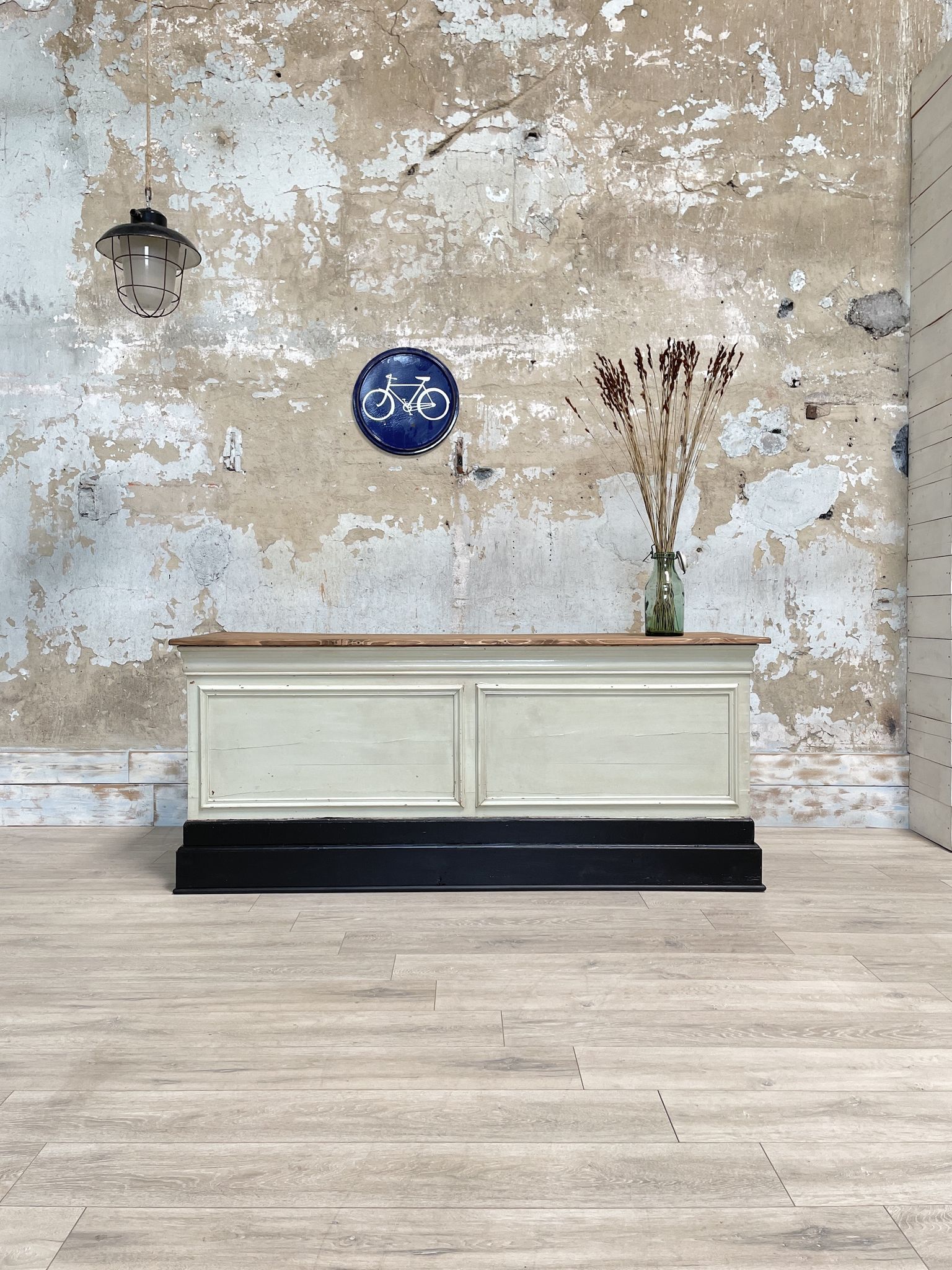 Bank counter furniture in patinated wood, circa 1900