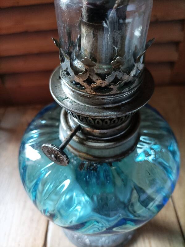 Oil lamp blue glass