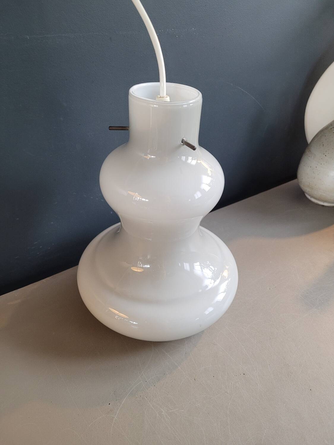 Vintage pendant light in two-layered grey/white glass
