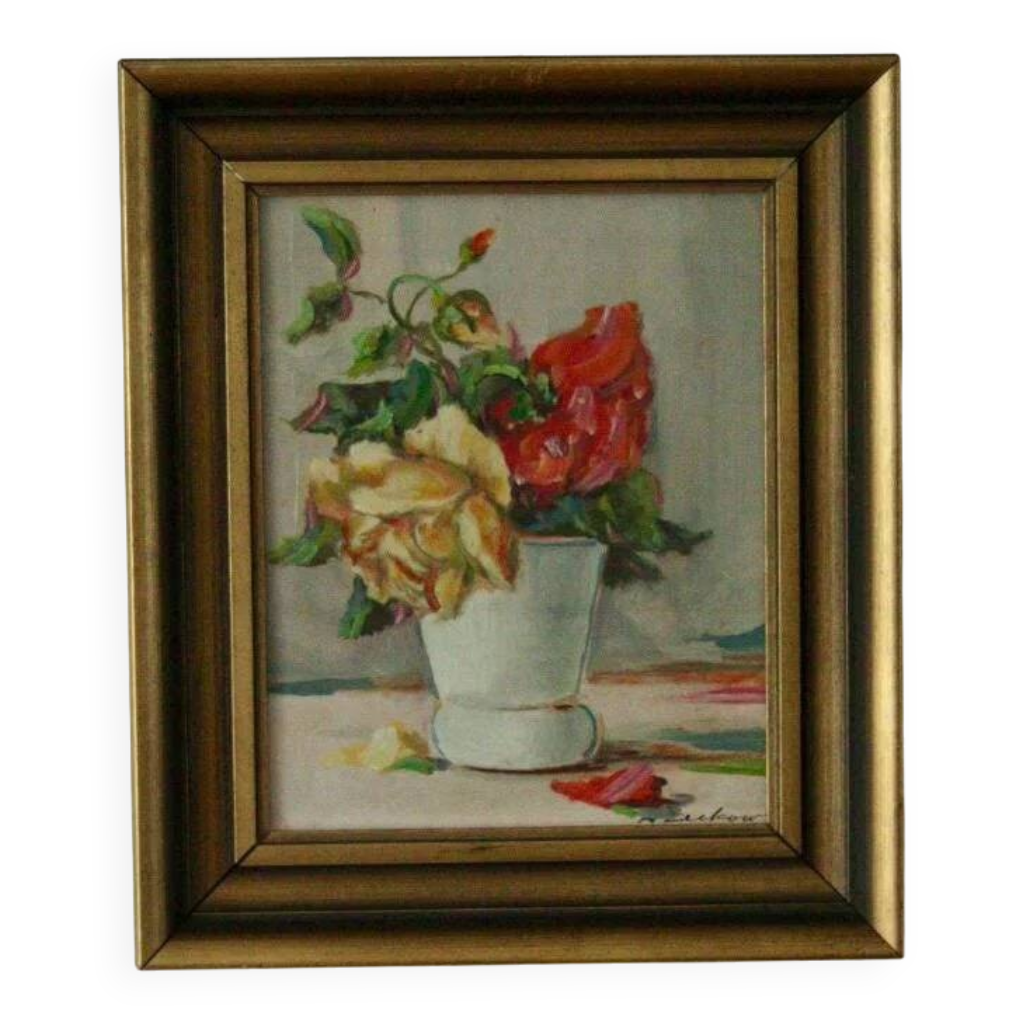 Original Swedish oil on panel – "Still Life: Vase of Roses"