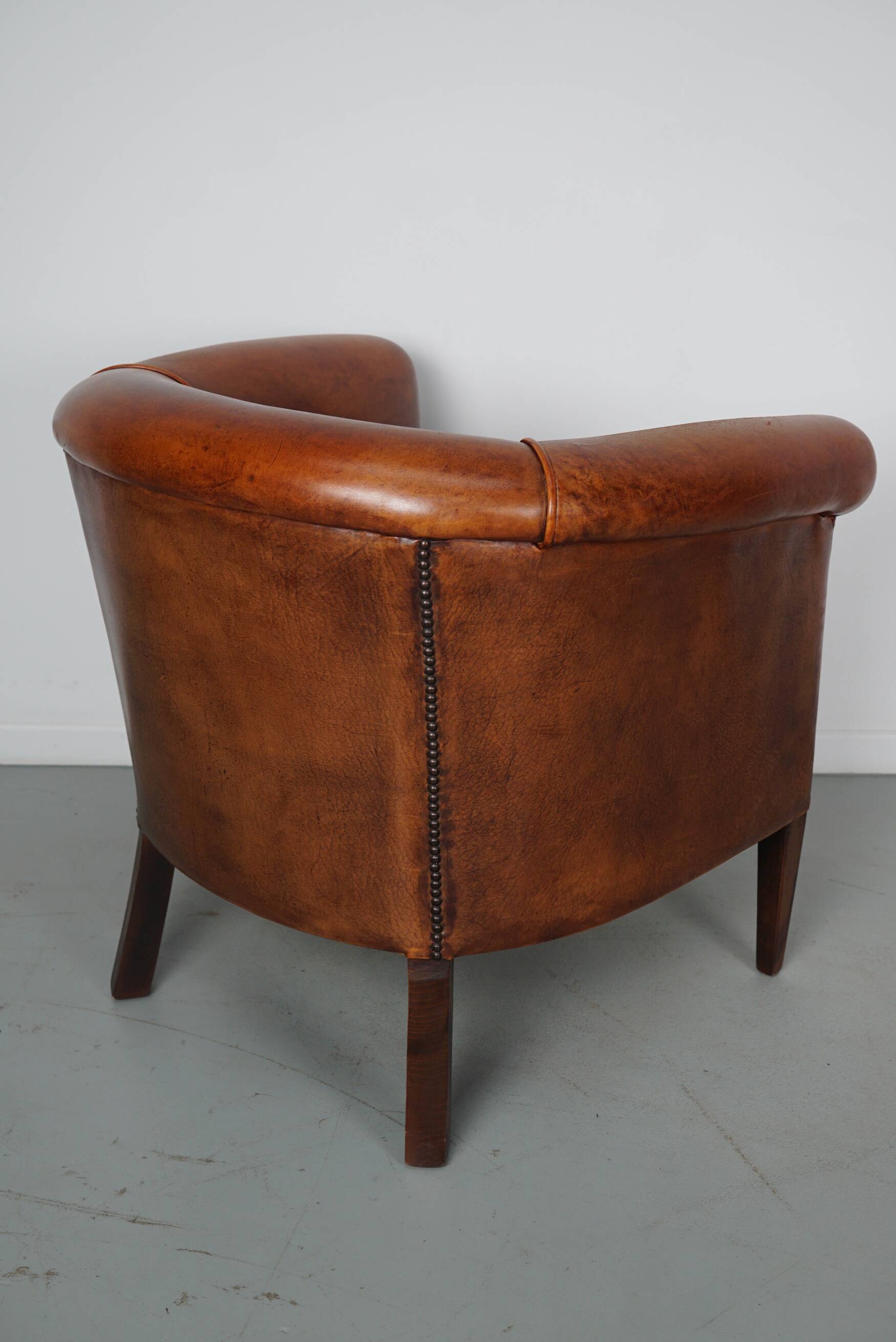 Vintage Dutch Cognac Colored Leather Club Chair