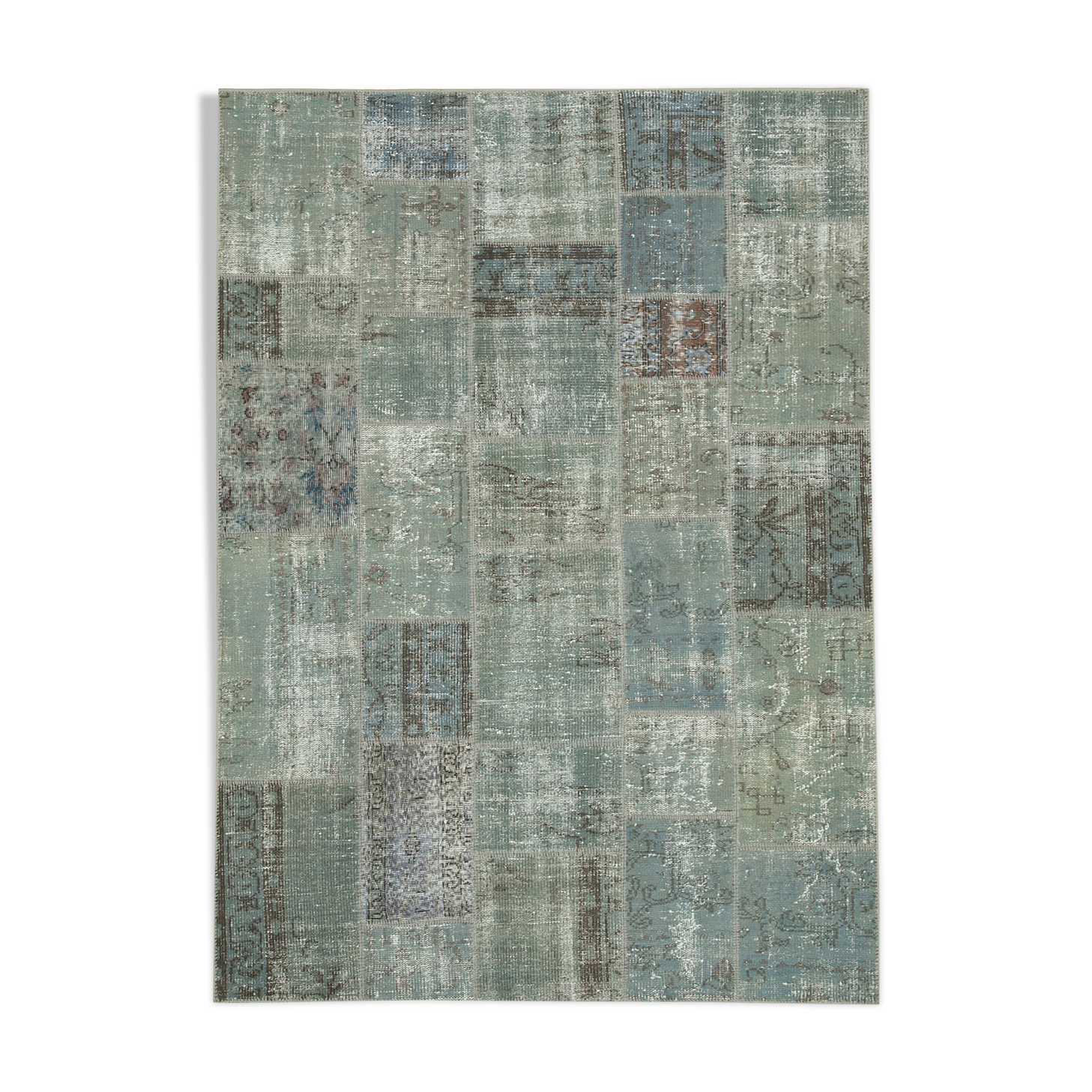 Hand-knotted oriental overdyed 174 cm x 240 cm grey patchwork carpet