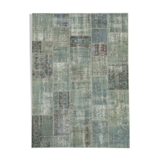 Hand-knotted oriental overdyed 174 cm x 240 cm grey patchwork carpet
