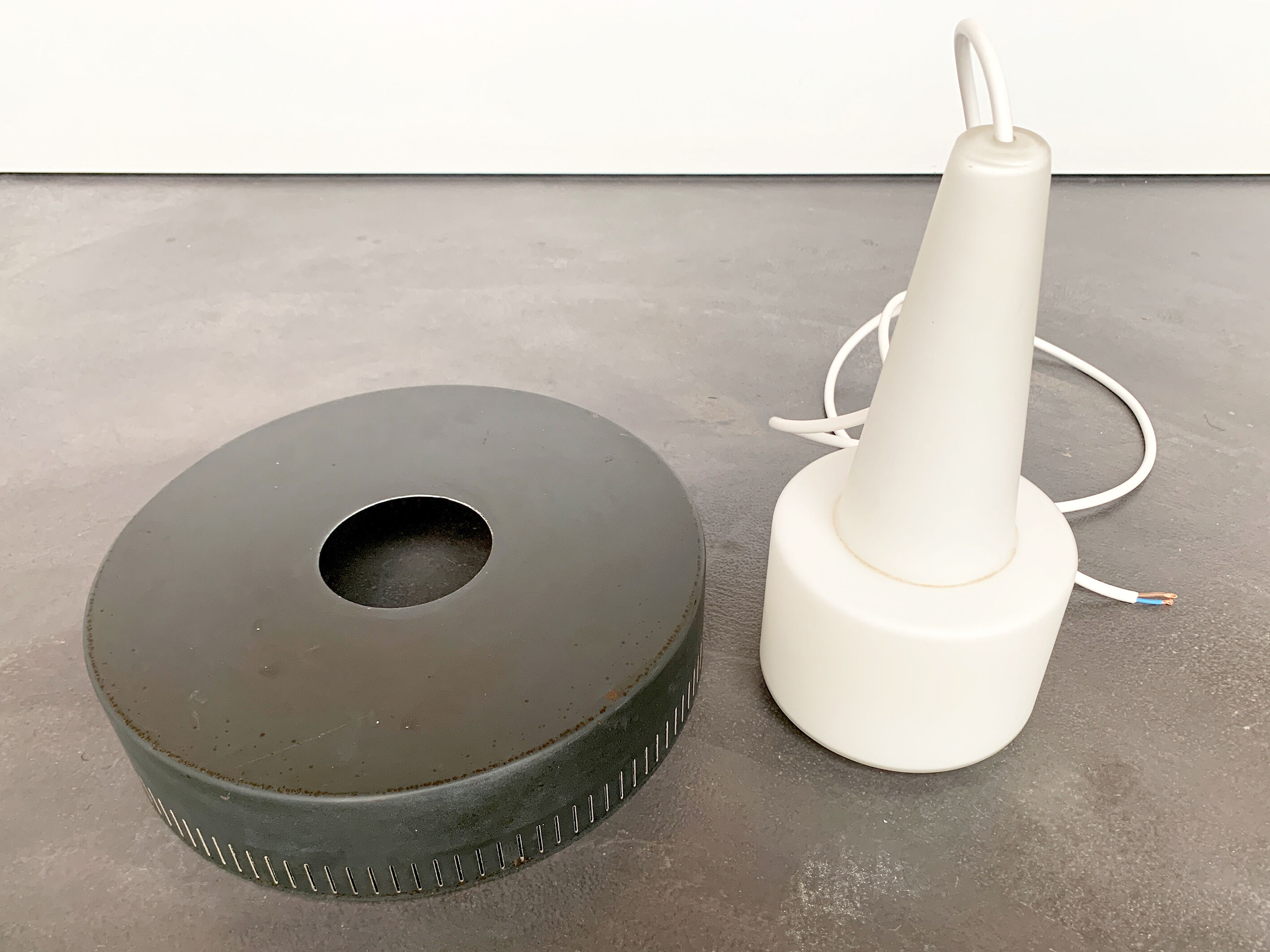 Modernist pendant lamp opal glass and grey metal Bent Karlby for Lyfa, Denmark, 1950-60