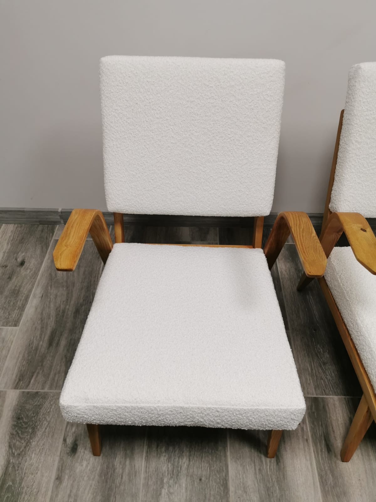 Mid-century wool boucle armchairs