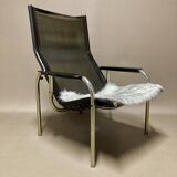 Black leather reclining relax armchair, 1960s design.